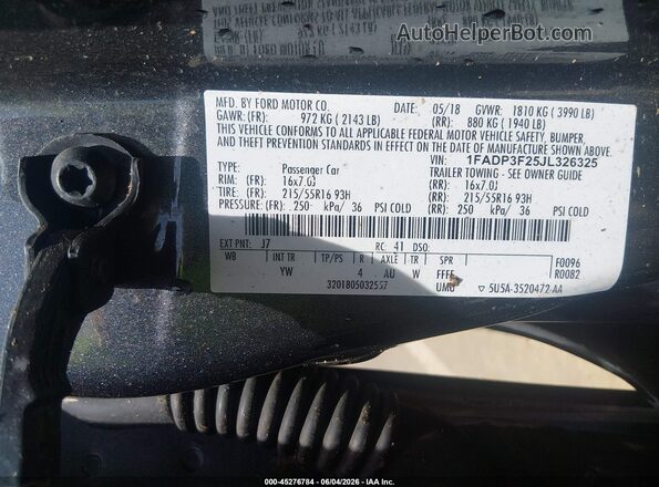 1FADP3F25JL326325 2018 FORD FOCUS Black Widok komory silnika