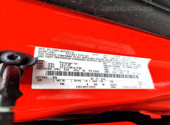 1FADP3F26GL205845 2016 FORD FOCUS Red Вид наклейки з VIN-кодом