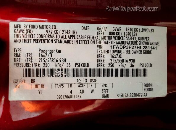 1FADP3F27HL281141 2017 FORD FOCUS Red Widok komory silnika
