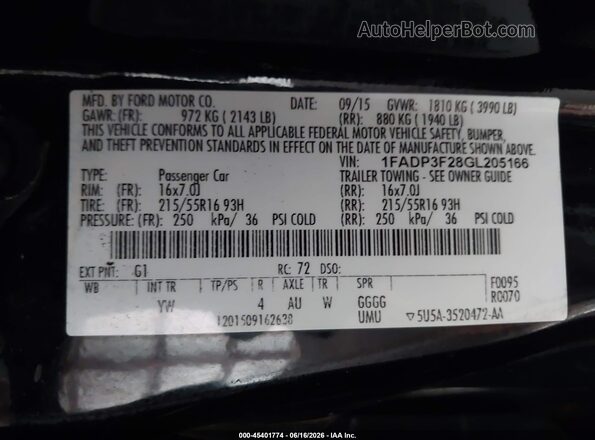 1FADP3F28GL205166 2016 FORD FOCUS Black 