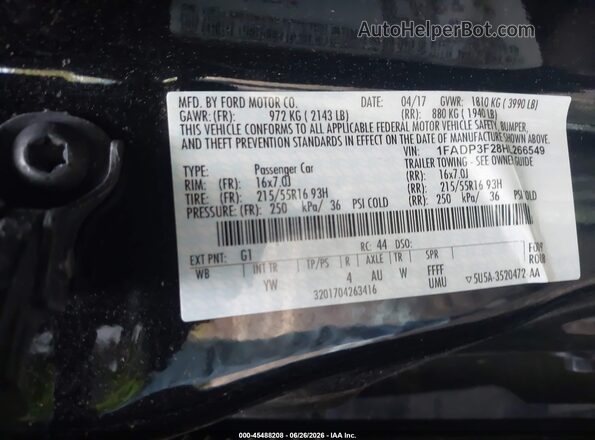 1FADP3F28HL266549 2017 FORD FOCUS Black Widok komory silnika