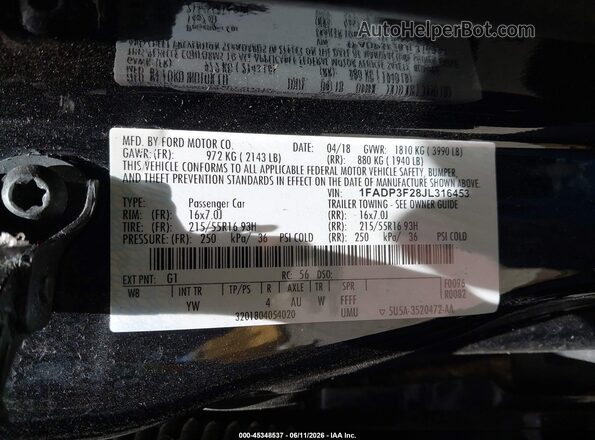 1FADP3F28JL316453 2018 FORD FOCUS Black Շարժիչի բաժամունքի տեսք