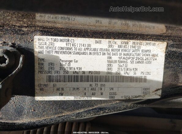 1FADP3F29GL263724 2016 FORD FOCUS Black ძრავის განყოფილების ხედი