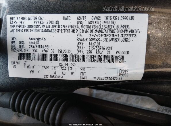 1FADP3F29HL327973 2017 FORD FOCUS Light Blue Engine compartment view