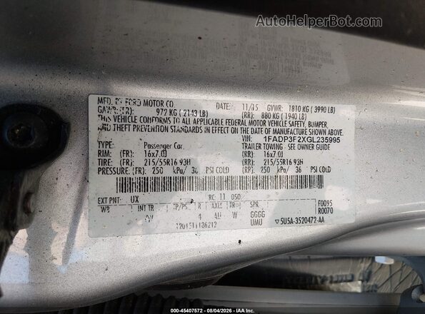 1FADP3F2XGL235995 2016 FORD FOCUS Silver Вид підкапотного простору