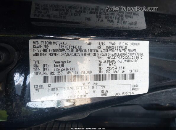 1FADP3F2XGL241912 2016 FORD FOCUS Black Շարժիչի բաժամունքի տեսք