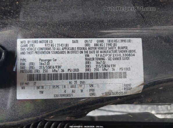 1FADP3F2XHL330834 2017 FORD FOCUS Gray Widok komory silnika
