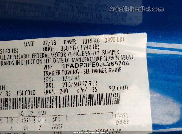 1FADP3FE0JL265704 2018 FORD FOCUS Blue Engine compartment view