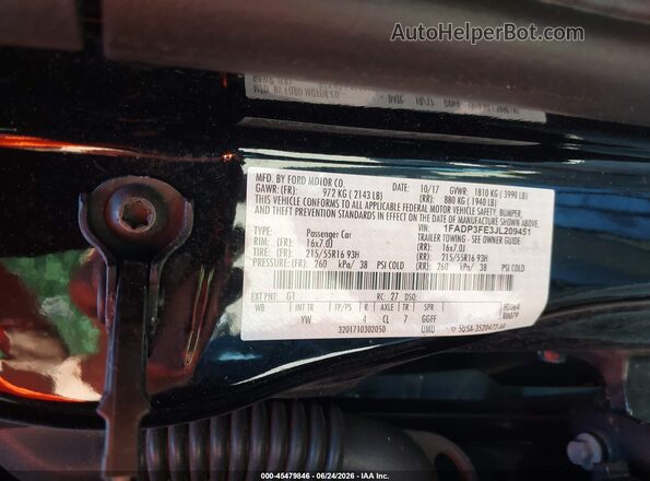 1FADP3FE3JL209451 2018 FORD FOCUS Черный Вид подкапотного пространства