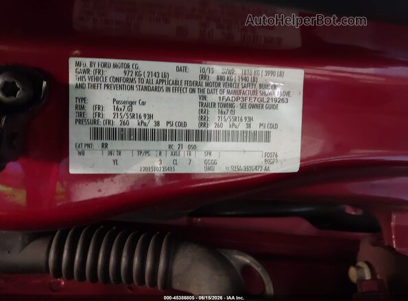 1FADP3FE7GL219263 2016 FORD FOCUS Burgundy Vista del compartimento del motor