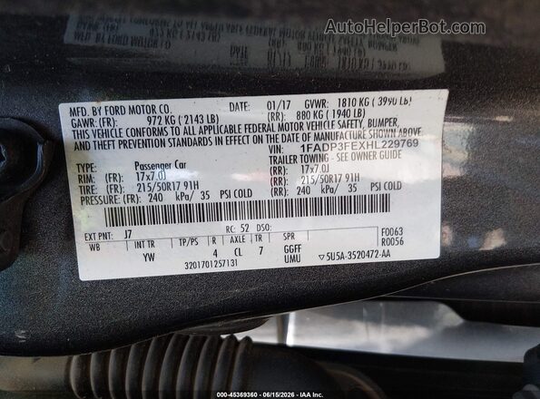 1FADP3FEXHL229769 2017 FORD FOCUS Серый Вид подкапотного пространства