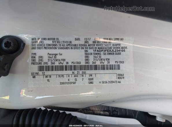 1FADP3FEXJL234105 2018 FORD FOCUS White Engine compartment view