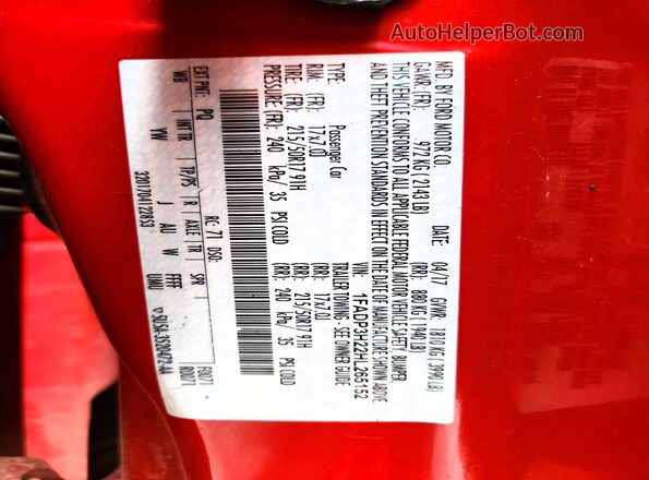 1FADP3H22HL265152 2017 FORD FOCUS Red Vista del compartimento del motor
