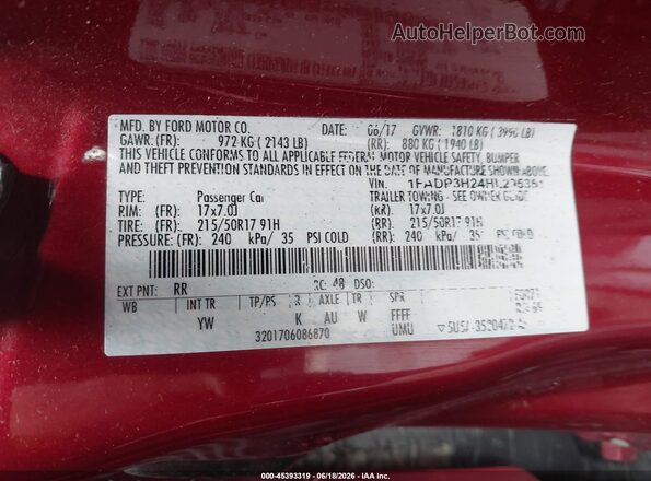 1FADP3H24HL295351 2017 FORD FOCUS Красный Вид подкапотного пространства