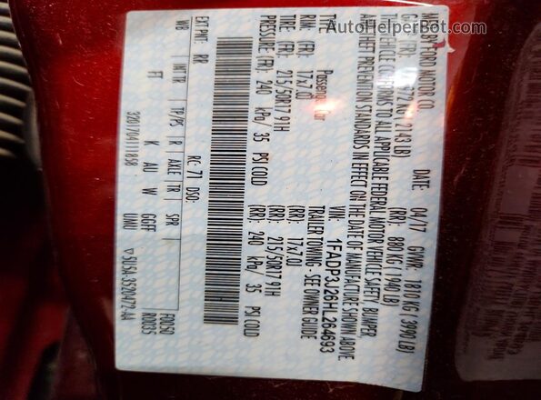 1FADP3J26HL264693 2017 FORD FOCUS Red 