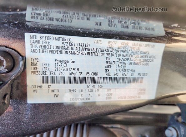 1FADP3J28HL260225 2017 FORD FOCUS Gray Շարժիչի բաժամունքի տեսք
