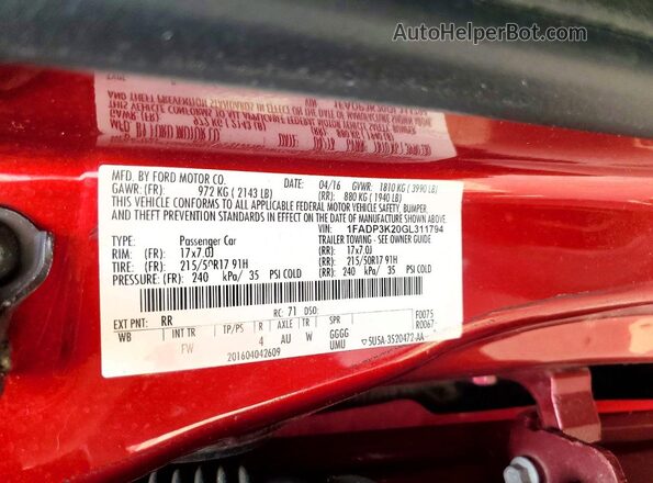 1FADP3K20GL311794 2016 FORD FOCUS Red ძრავის განყოფილების ხედი