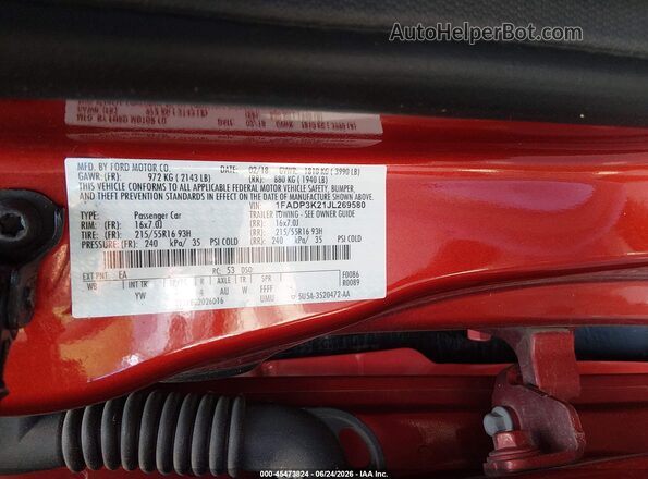 1FADP3K21JL269580 2018 FORD FOCUS Оранжевый Вид подкапотного пространства