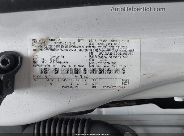 1FADP3K22GL205959 2016 FORD FOCUS White Vista del compartimento del motor