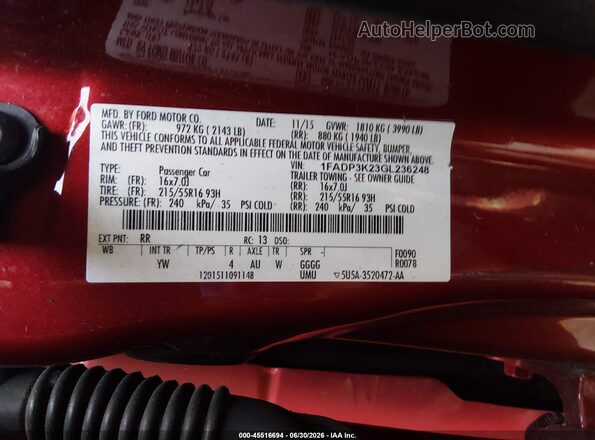 1FADP3K23GL236248 2016 FORD FOCUS Red Widok komory silnika