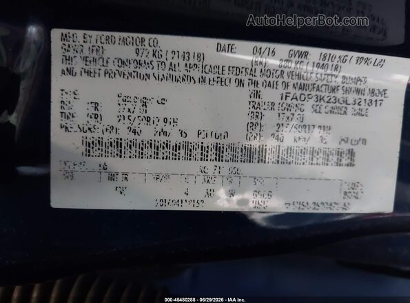 1FADP3K23GL321817 2016 FORD FOCUS Blue Engine compartment view