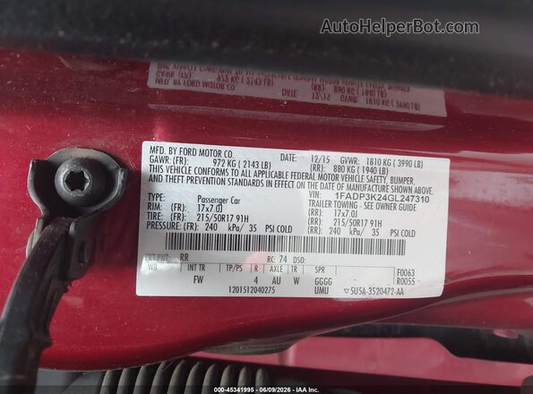 1FADP3K24GL247310 2016 FORD FOCUS Red ძრავის განყოფილების ხედი