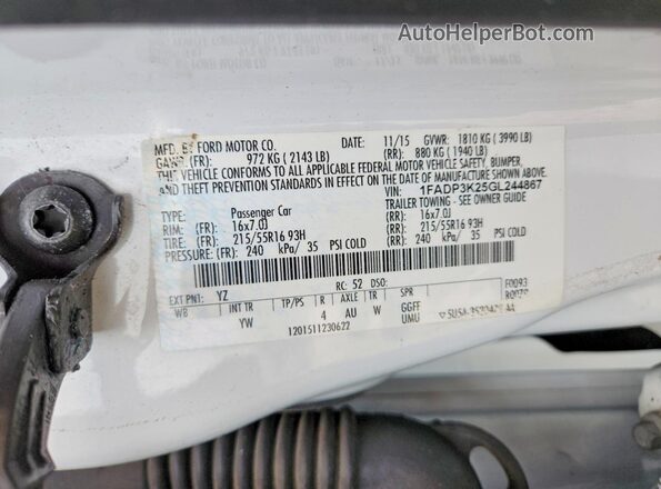 1FADP3K25GL244867 2016 FORD FOCUS Белый Вид подкапотного пространства