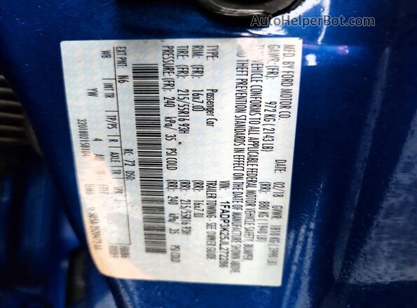 1FADP3K25JL272286 2018 FORD FOCUS Blue Vista de la etiqueta del VIN