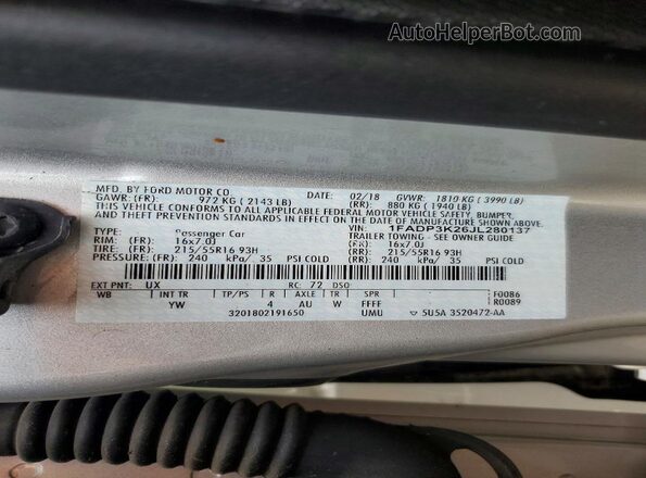 1FADP3K26JL280137 2018 FORD FOCUS Silver Вид підкапотного простору