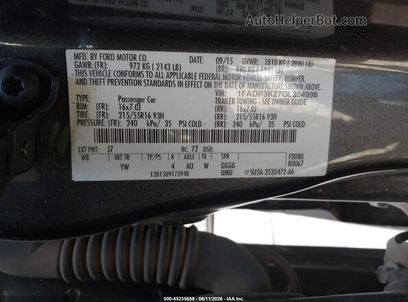 1FADP3K27GL204998 2016 FORD FOCUS Серый Вид подкапотного пространства