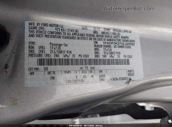 1FADP3K27GL225852 2016 FORD FOCUS Silver Вид підкапотного простору