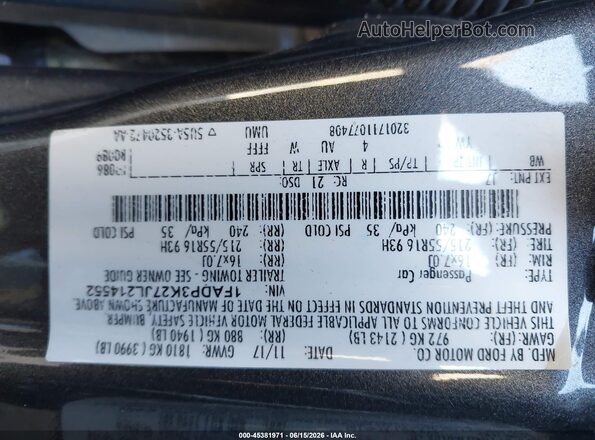 1FADP3K27JL214552 2018 FORD FOCUS Gray 