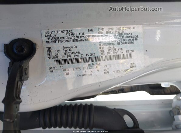 1FADP3K28GL243549 2016 FORD FOCUS White Շարժիչի բաժամունքի տեսք