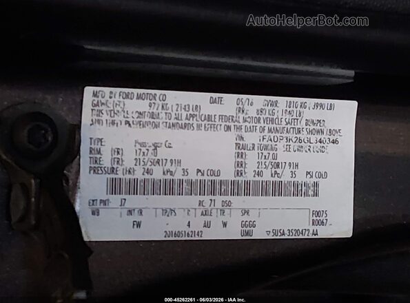 1FADP3K28GL340346 2016 FORD FOCUS Серый 