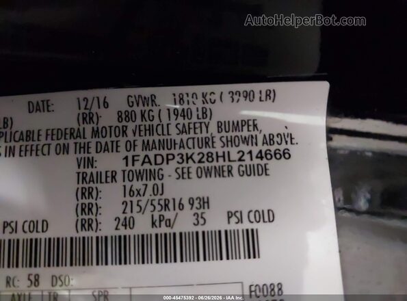1FADP3K28HL214666 2017 FORD FOCUS Black Engine compartment view
