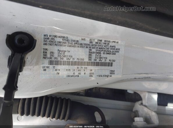 1FADP3K29GL203660 2016 FORD FOCUS Белый Вид подкапотного пространства