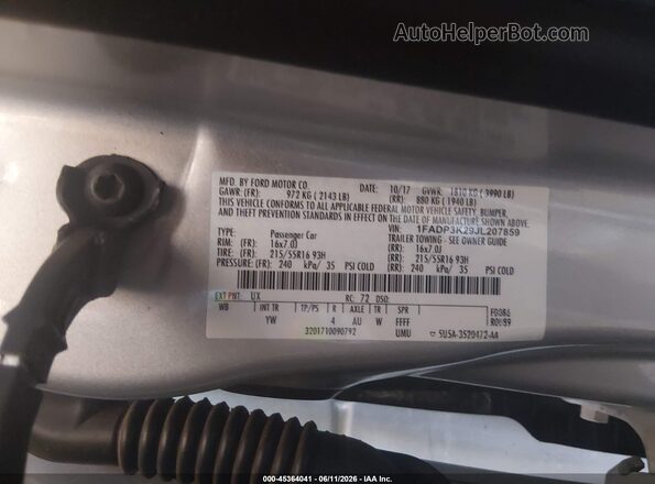 1FADP3K29JL207859 2018 FORD FOCUS Silver Շարժիչի բաժամունքի տեսք