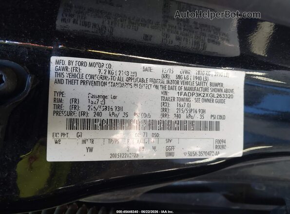 1FADP3K2XGL263320 2016 FORD FOCUS Black Vista del compartimento del motor
