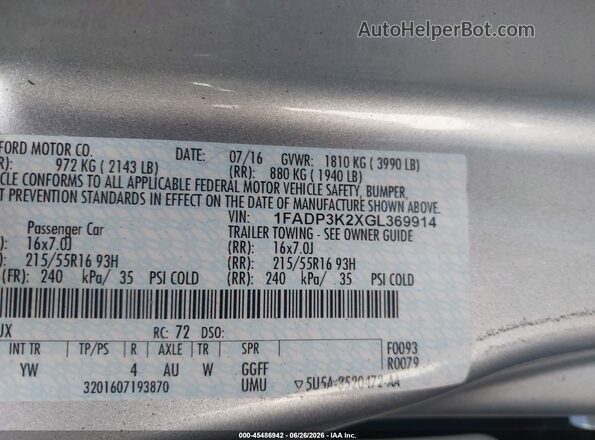 1FADP3K2XGL369914 2016 FORD FOCUS Silver Շարժիչի բաժամունքի տեսք