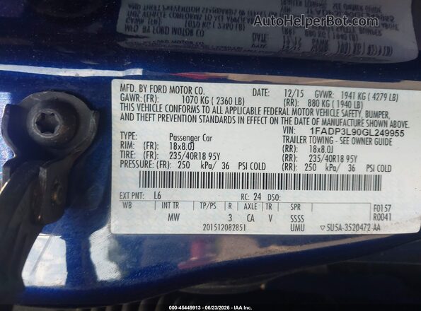 1FADP3L90GL249955 2016 FORD FOCUS ST Dark Blue Вид підкапотного простору