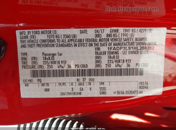 1FADP3L91HL266362 2017 FORD FOCUS Red Engine compartment view