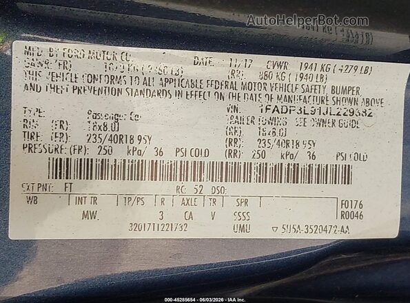 1FADP3L91JL229382 2018 FORD FOCUS ST Blue Вид підкапотного простору