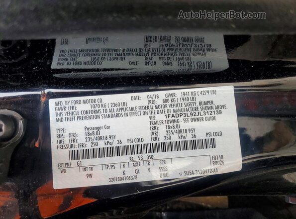 1FADP3L92JL312139 2018 FORD FOCUS Black 