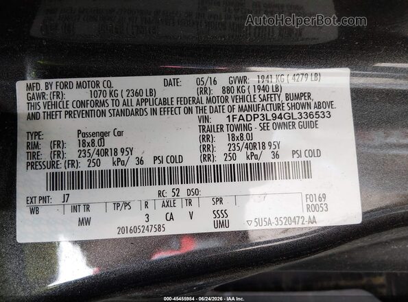 1FADP3L94GL336533 2016 FORD FOCUS Gray Widok komory silnika
