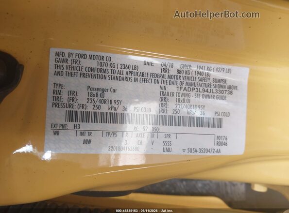 1FADP3L94JL330738 2018 FORD FOCUS ST Yellow Вид підкапотного простору