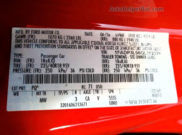 1FADP3L96GL362339 2016 FORD FOCUS Red ძრავის განყოფილების ხედი