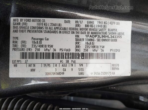 1FADP3L96HL343355 2017 FORD FOCUS ST Gray Շարժիչի բաժամունքի տեսք