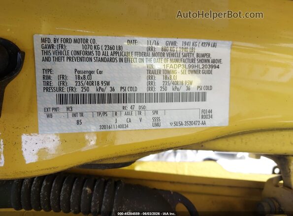 1FADP3L99HL203994 2017 FORD FOCUS Yellow ძრავის განყოფილების ხედი