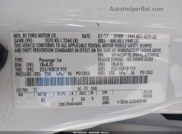 1FADP3L99HL260602 2017 FORD FOCUS ST White ძრავის განყოფილების ხედი