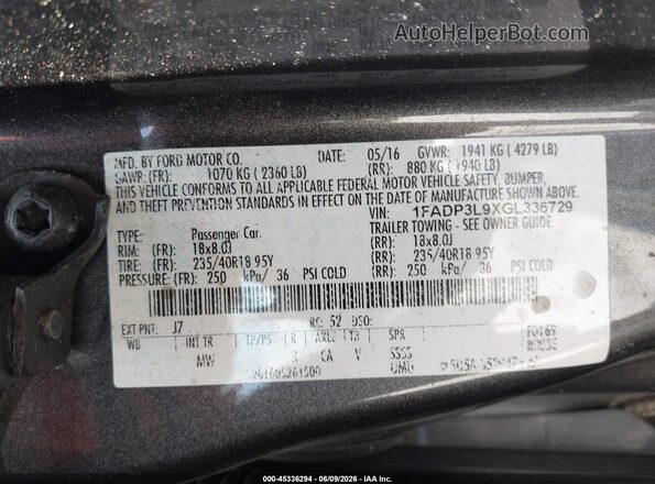 1FADP3L9XGL336729 2016 FORD FOCUS ST Gray Շարժիչի բաժամունքի տեսք